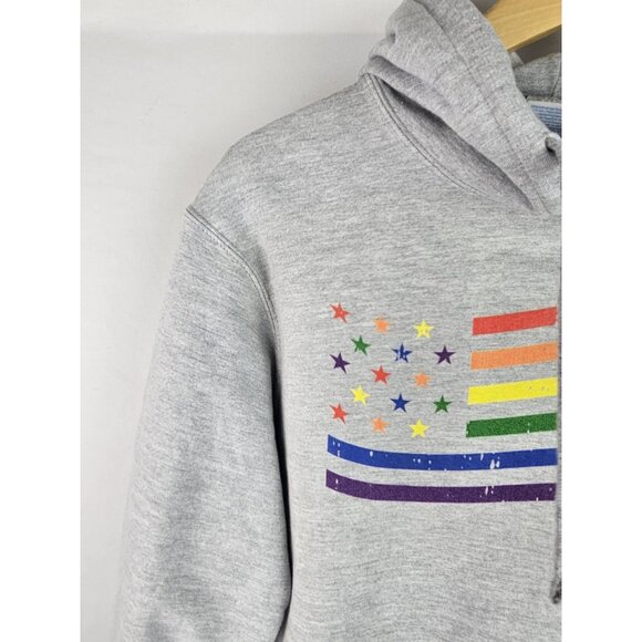 Rainbow American Flag Hoodie Sweatshirt Adult Size Medium Gray Pride LGBTQ Shirt - Picture 4 of 11